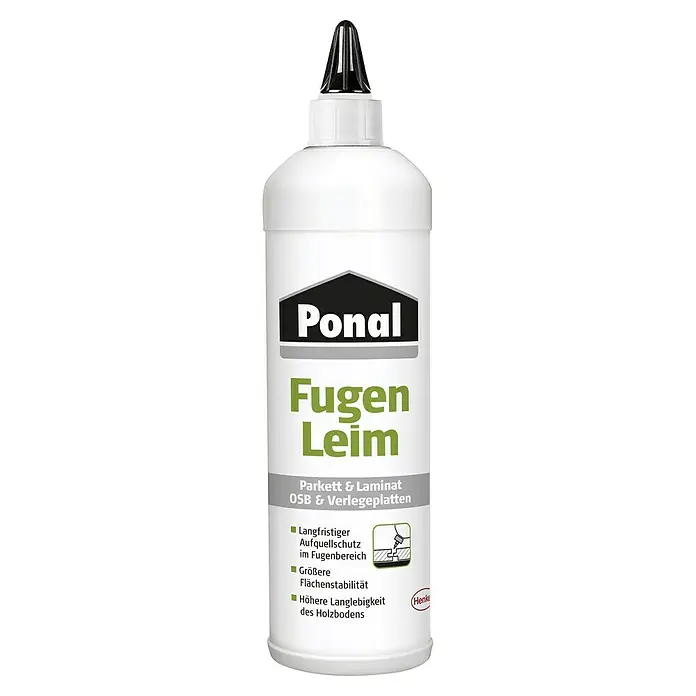 Ponal Holzleim Fugen-Leim Parkett & Laminat / OSB & Verlegeplatten - 1 kg, Lösemittelfrei - Eine Flasche Ponal Fugen Leim, ideal für Parkett, Laminat, OSB und Verlegeplatten, bietet langfristigen Schutz und hohe Flächenstabilität.
