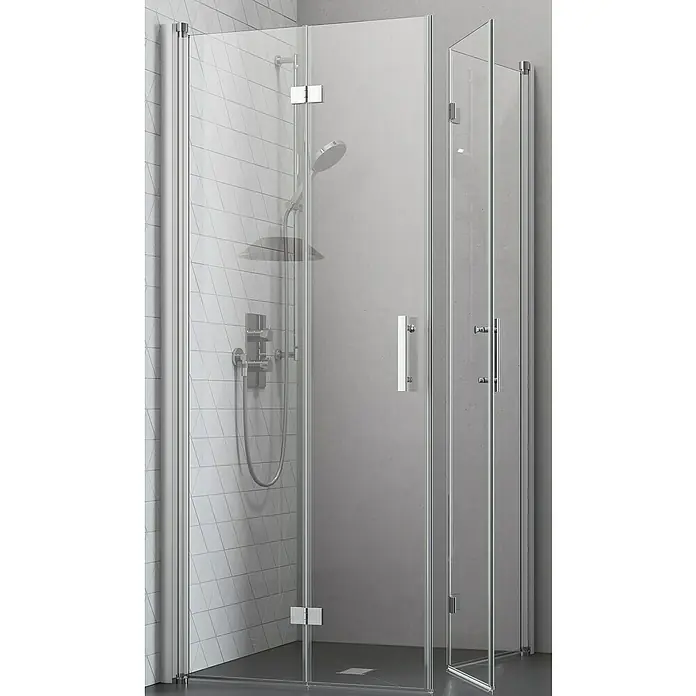 Camargue Vario Eckdusche S53+S53 - L x B x H: 90 x 90 x 195 cm, Beschichtet, Silber, Glasstärke: 6 mm - Elegante Duschkabine mit klaren Glaswänden und schlanken Chromdetails, die ein modernes Badezimmerambiente schaffen.