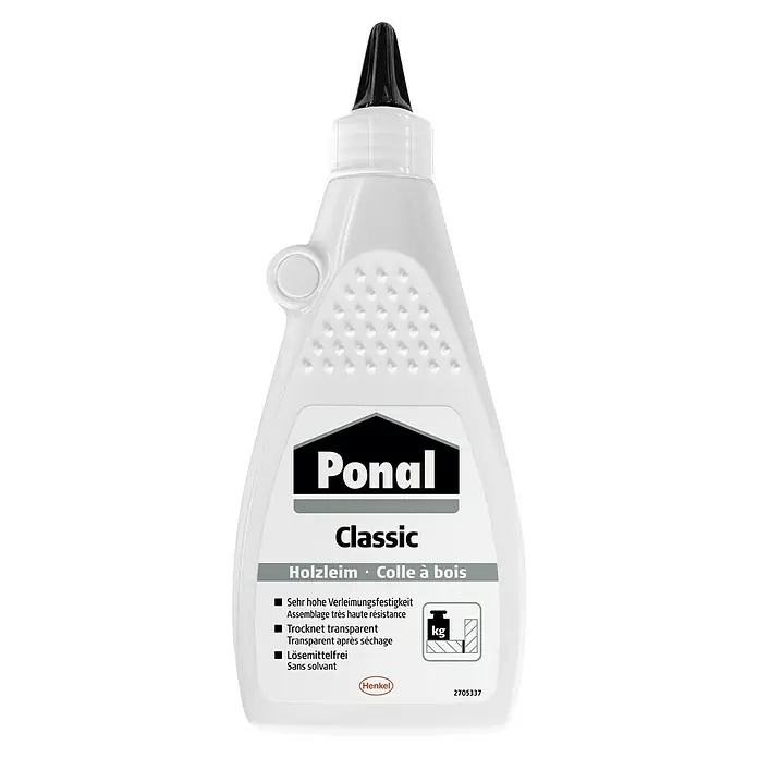 Ponal Holzleim Classic - 550 g, Lösemittelfrei - Die Ponal Classic Holzleimflasche, ein hochwertiger Holzleim für feste Verbindungen und transparentes Trocknen, ist ideal für Holzprojekte.
