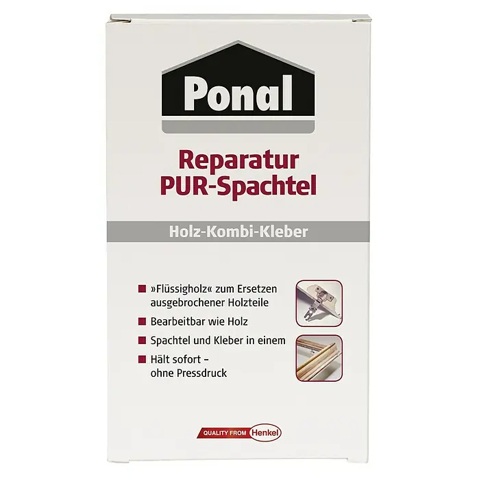 Ponal Spezialkleber Reparatur-PUR-Spachtel - Beige, 177 g - Produktbild von Ponal Reparatur PUR-Spachtel, einem Holz-Kombi-Kleber für Reparaturen und Ausbesserungen im Holzbereich.