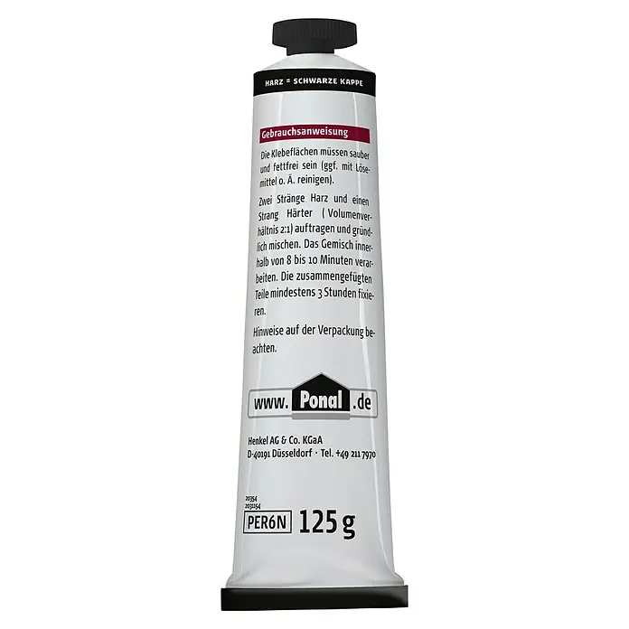 Ponal Spezialkleber Reparatur-PUR-Spachtel - Beige, 177 g - Abbildung einer Tube Ponal PER6N Alleskleber mit 125 g Inhalt, ideal zum Kleben verschiedener Materialien im Haushalt.