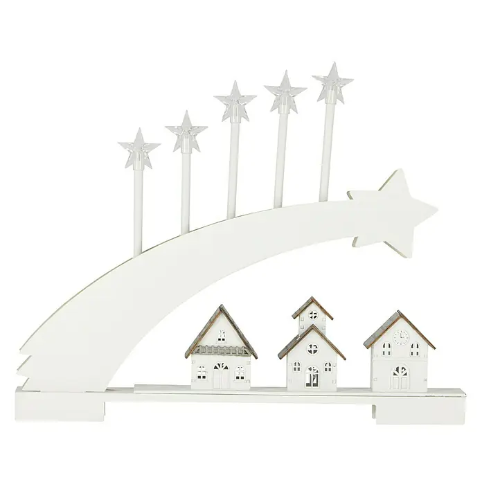 Konstsmide LED-Holzsilhouette Komet - 5 x 45 x 37 cm, Weiß, Batteriebetrieben, Warmweiß, 0,48 W - Dekorative Weihnachtslichterkette mit Sternen und Häusern, ideal für festliche Stimmung in Ihrem Zuhause.