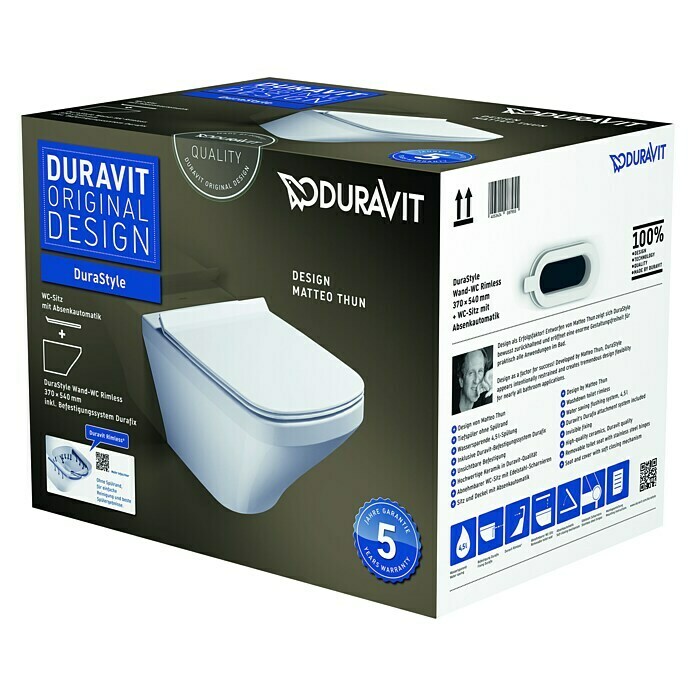 Duravit DuraStyle Spülrandloses Wand-WC-Set (Mit WC-Sitz, Tiefspüler, Weiß)
