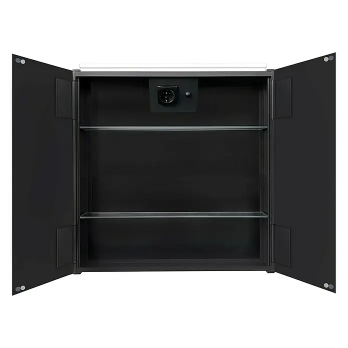 Camargue Spiegelschrank Aluminio Black - B x H: 60 x 60 cm, Schwarz - Dieser geräumige Medizinschrank mit Regalen bietet viel Stauraum für Ihre Medikamente und persönlichen Hygieneartikel.