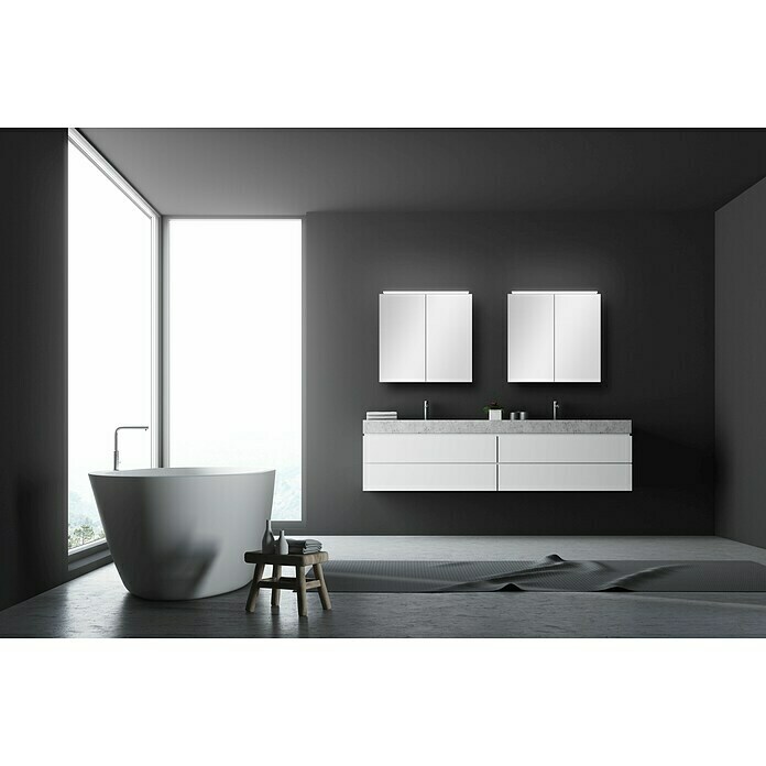 Camargue LED-Spiegelschrank Aluminio BlackB x H: 60 x 60 cm, Mit Beleuchtung, Aluminium, Schwarz Mood Shot