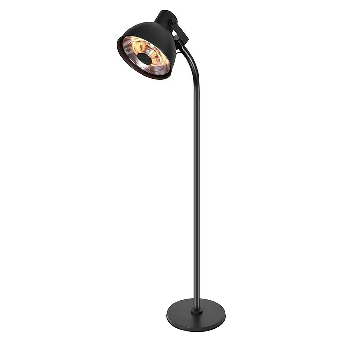 Voltomat HEATING Halogen-Heizstrahler - 47 x 47 x 225 cm, 2.000 W, Schwarz - Elegante schwarze Stehlampe mit verstellbarem Lampenkopf. Das Leuchtmittel strahlt warmes Licht aus und sorgt für eine angenehme Atmosphäre.