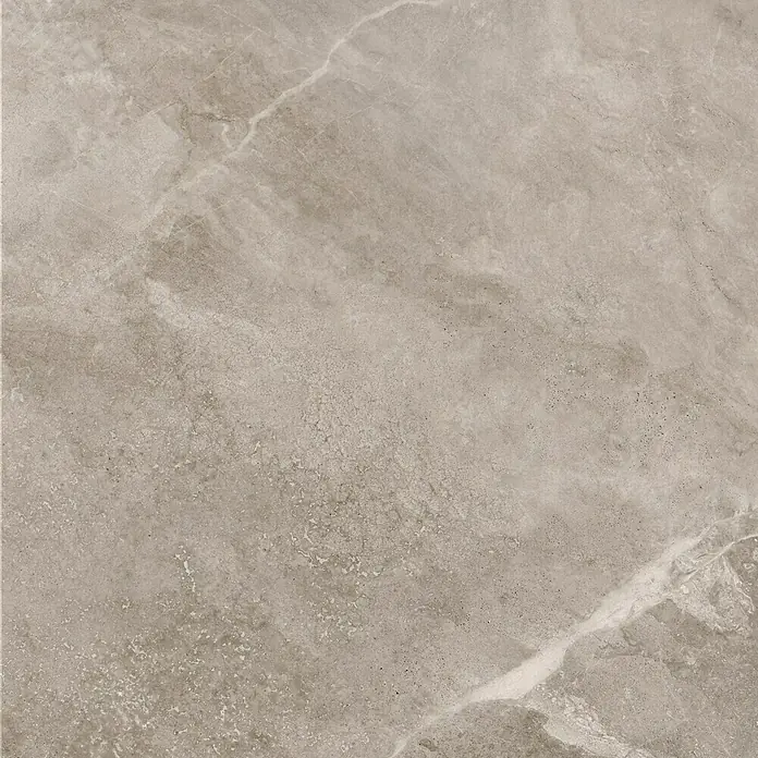 Domicil Feinsteinzeugfliese Stone Art - 60 x 60 cm, Caramel Beige, Matt - Nahaufnahme einer hellgrauen Marmorfliese mit feinen Maserungen und Texturen.
