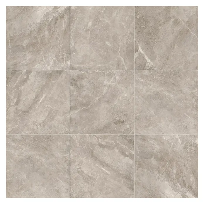 Domicil Feinsteinzeugfliese Stone Art - 60 x 60 cm, Caramel Beige, Matt - Nahaufnahme von neun beigefarbenen Bodenfliesen mit Marmorierung und hellen Adern, die ein elegantes und hochwertiges Erscheinungsbild vermitteln.