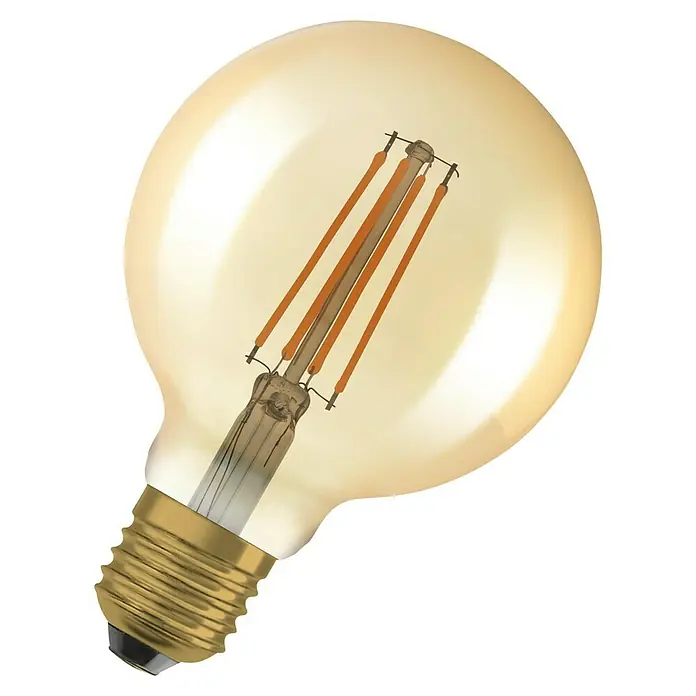 Osram LED-Lampen Set Vintage Edition 1906 Globe-Form E27 2er Set - E27, Dimmbar, Warmweiß, 725 lm, 6,5 W - Goldene Glühbirne mit sichtbaren Glühfäden. Das warme Licht sorgt für eine gemütliche Atmosphäre.