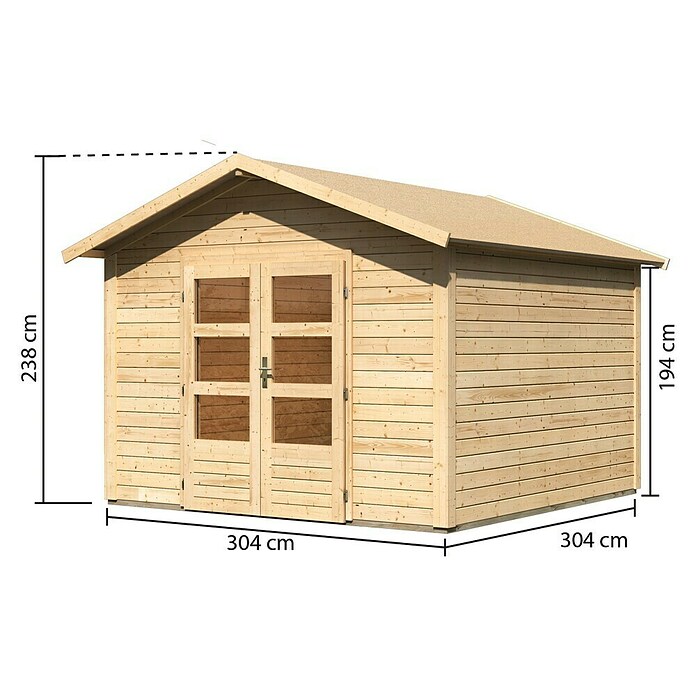 Karibu Gartenhaus Talkau 8 (330 x 330 cm, Wandstärke: 28 mm, Satteldach, Natur)