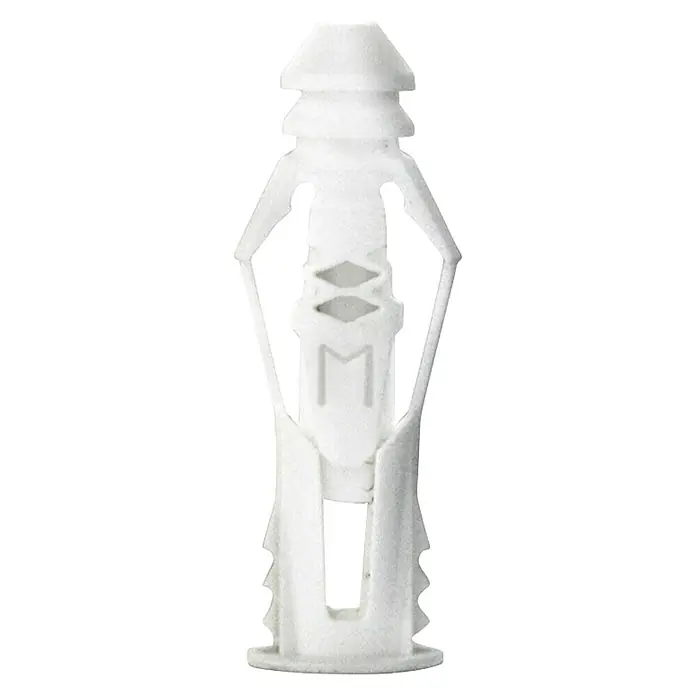 Cobra Universaldübel Triple Grip 171KE - Polyethylen, 100 Stk., Mit Rand - Nahaufnahme eines weißen Gipskartondübels für sichere Befestigungen an Wänden. Ideal für Bilder, Regale und andere Wanddekorationen.