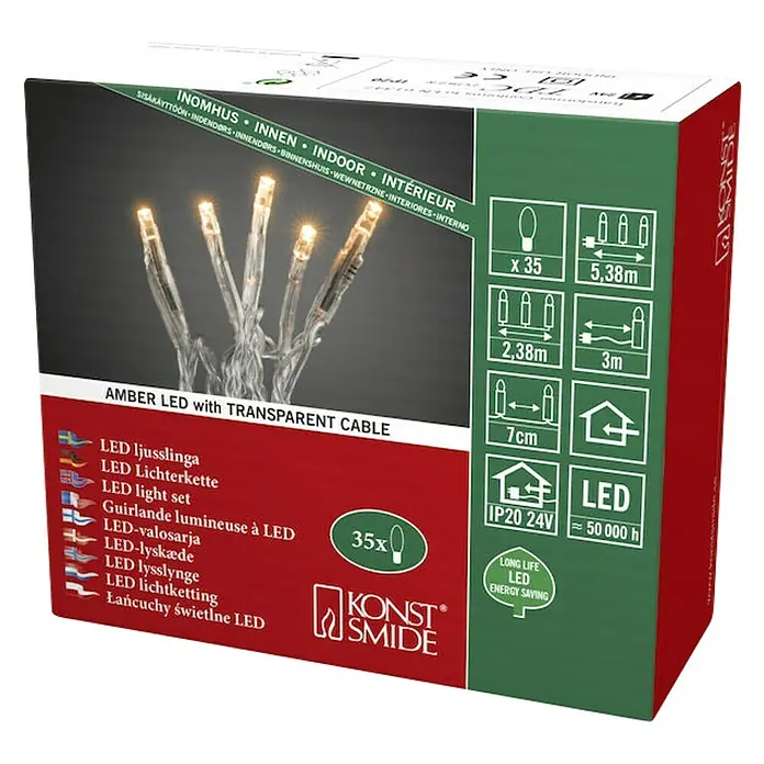 Konstsmide LED-Lichterkette - Innen, Lichtfarbe: Warmweiß, Anzahl Leuchtmittel: 35 Stk., Netzbetrieben, Transparent - Produktbild: Konstsmide LED-Lichterkette mit transparentem Kabel. Stimmungsvolle Beleuchtung für Innenräume, warmweißes Licht für festliche Atmosphäre.