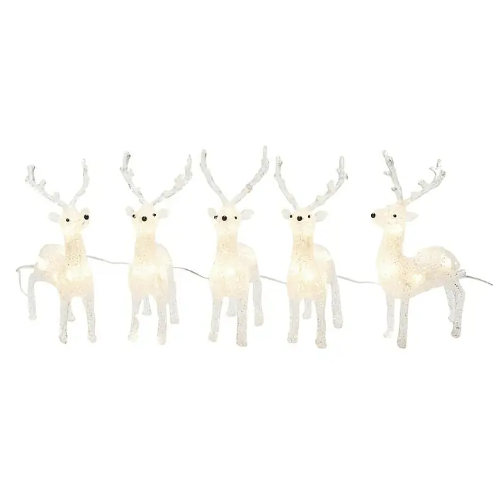 Konstsmide LED-Weihnachtsdekoleuchte LED Acryl - 4 m x 13 cm x 19 cm, Weiß, Netzbetrieben, LED - Lichterkette mit fünf leuchtenden, weißen Rentieren für festliche Dekorationen im Innenbereich.