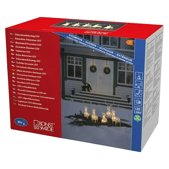 Konstsmide LED-Weihnachtsdekoleuchte LED Acryl - 4 m x 13 cm x 19 cm, Weiß, Netzbetrieben, LED - Verpackung für eine LED-Außendekoration mit Rentieren, ideal für die festliche Beleuchtung im Winter.