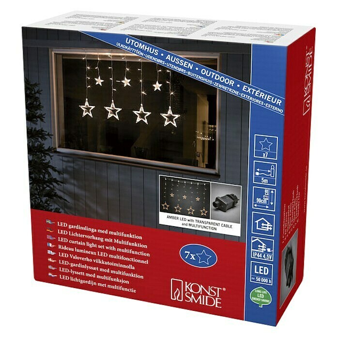 Konstsmide LED-Weihnachtsdekoleuchte LED Lichtervorhang Sterne Bernstein (590 x 90 x 39 cm, Klar, Netzbetrieben, LED) | BAUHAUS