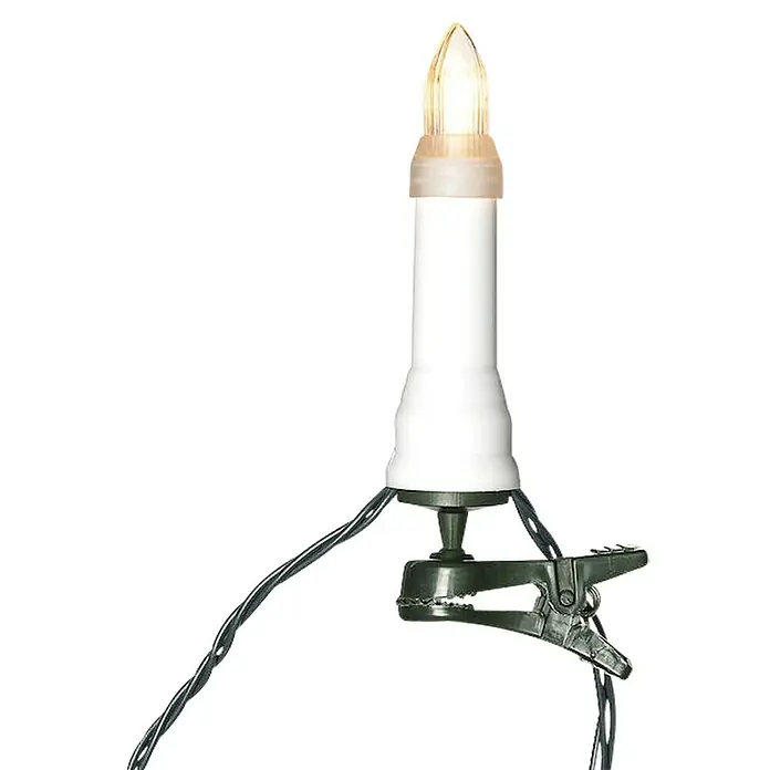Konstsmide LED-Weihnachtskerzen - 15,5 m, Weiß, Lichtfarbe: Bernstein, 16 Stk., IP44 - Clip-Kerze mit warmweißer LED für festliche Beleuchtung. Ideal zum Anbringen an Bäumen oder Gestecken, schafft eine gemütliche Atmosphäre.