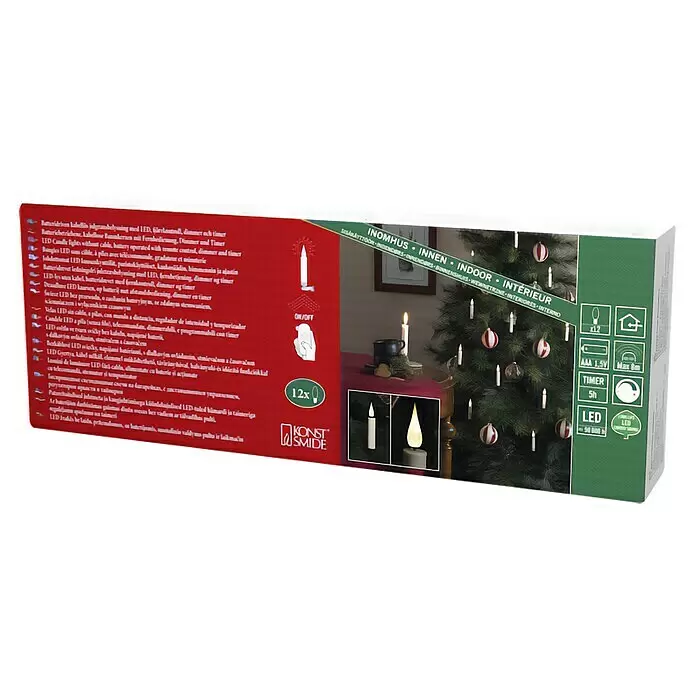 Konstsmide LED-Weihnachtskerzen - 1,6 cm, Weiß, Lichtfarbe: Warmweiß, 12 Stk., IP20 - Diagonale Ansicht