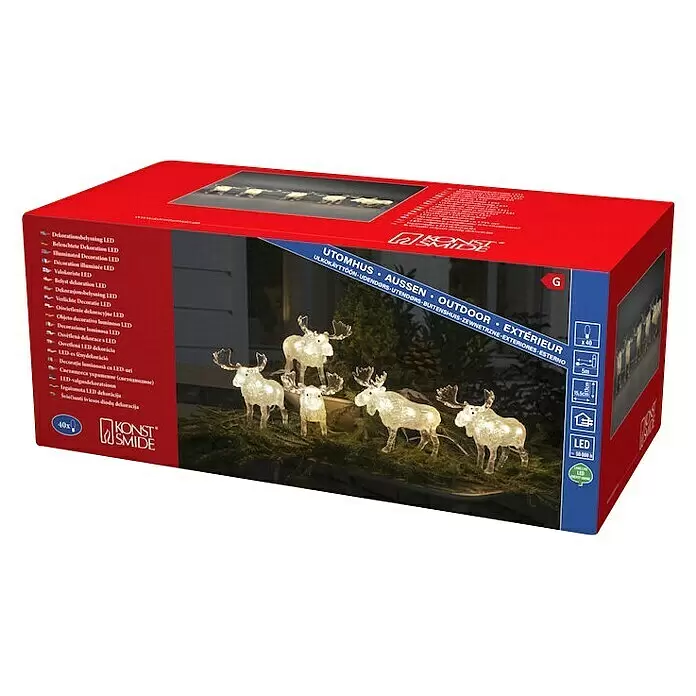 Konstsmide LED-Weihnachtsdekofigur LED Acryl - 11,5 x 15,5 x 13 cm, Weiß, Netzbetrieben, LED - Produktverpackung für beleuchtete LED-Elch-/Rentier-Dekorationen für den Außenbereich.