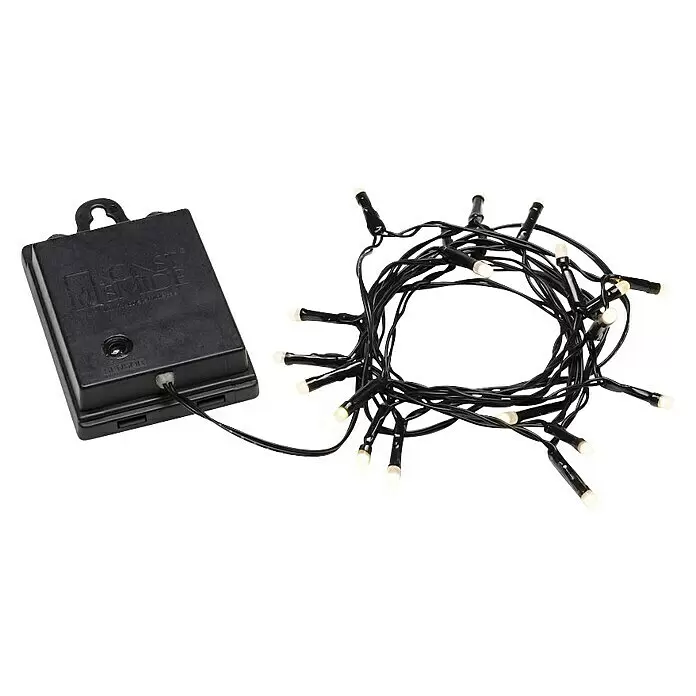 Konstsmide LED-Lichterkette - Außen, Lichtfarbe: Warmweiß, Anzahl Leuchtmittel: 20 Stk., Batteriebetrieben, Schwarz - Diagonale Ansicht