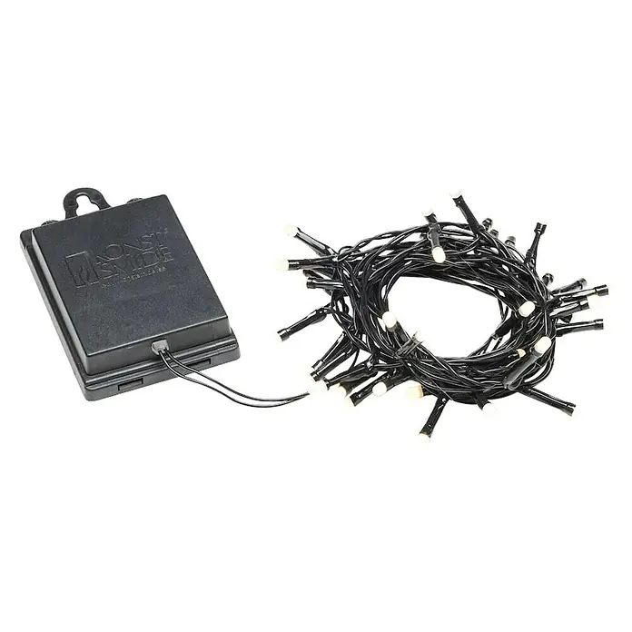 Konstsmide LED-Lichterkette - Außen, Lichtfarbe: Warmweiß, Anzahl Leuchtmittel: 40 Stk., Batteriebetrieben, Schwarz - Lichterkette mit schwarzen Kabeln und kleinen, warmweißen LED-Leuchten, die für eine gemütliche Atmosphäre sorgen. Perfekt für Dekorationen im Innenbereich.