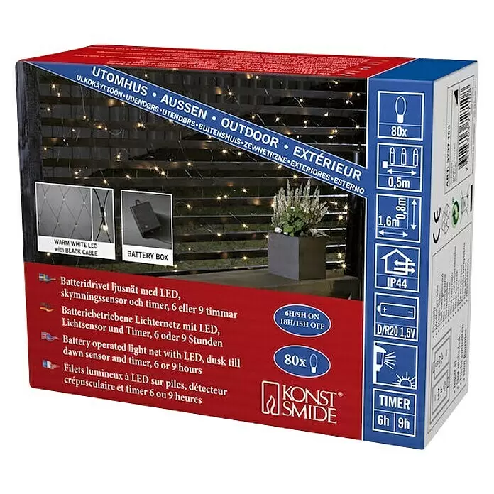 Konstsmide LED-Lichtervorhang - Außen, 6,6 m, Warmweiß, 80 Stk., Batteriebetrieben - Diagonale Ansicht