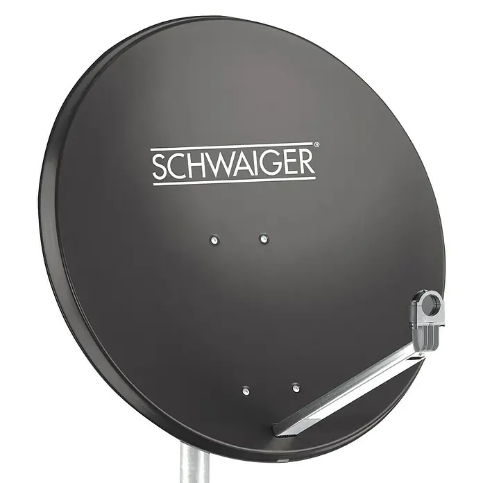 Schwaiger Satellitenschüssel - Aluminium, Anthrazit, Durchmesser Spiegelfläche: 74,5 cm - Schwarze Satellitenschüssel der Marke Schwaiger, ideal für den Empfang von Fernseh- und Radioprogrammen. Hochwertige Verarbeitung für optimalen Empfang.