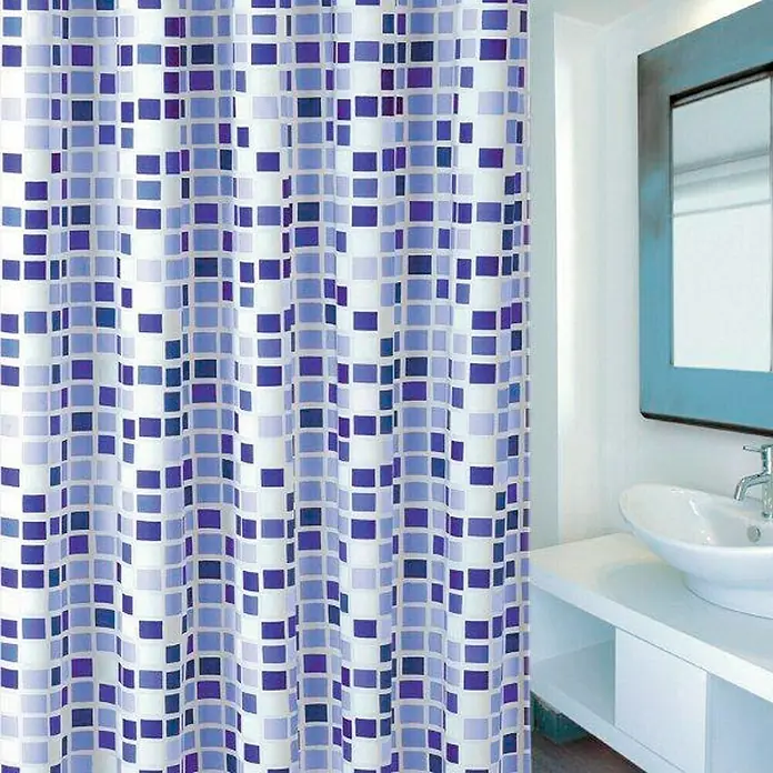 Venus Cortina de baño Mosaico - An x Al: 180 x 200 cm, Plástico, Lila - Cortina de ducha con un patrón de mosaico cuadrado azul y blanco, ideal para baños modernos. Impermeable y fácil de limpiar, aporta estilo y funcionalidad.