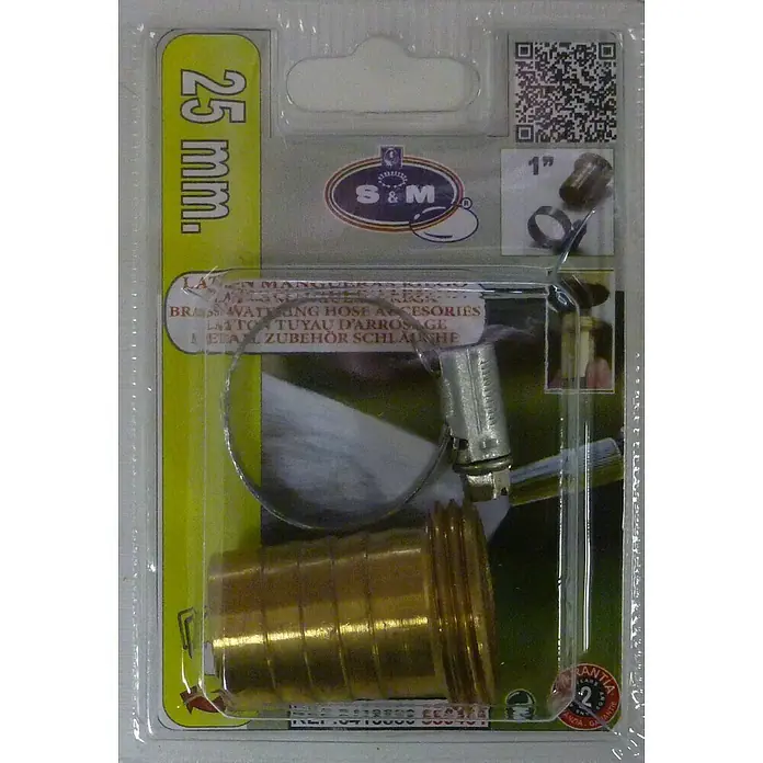 Adaptador para manguera Macho - 1″-mangueras Ø 25 mm - Kit de conectores de manguera de latón (25 mm) con abrazadera para soluciones de riego fiables.