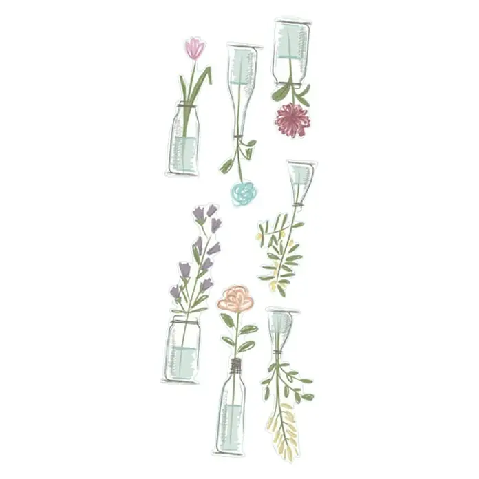 Vinilo de pared Flores - Plástico - Ilustración de varias flores en jarrones. El diseño floral es perfecto para fines decorativos y añade un toque natural a cualquier espacio.
