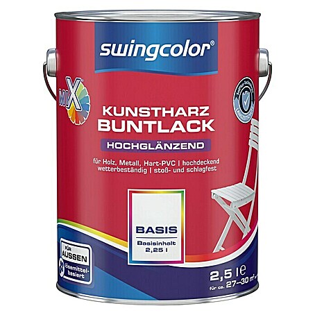 swingcolor Mix Buntlack Kunstharz für Außen (Basismischfarbe 3, 2,5 l, Hochglänzend, Lösemittelbasiert)