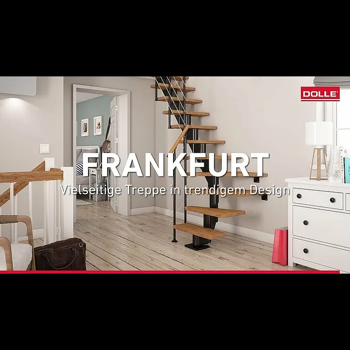 Dolle Mittelholmtreppe Frankfurt - Breite: 65 cm, Gerade, Perlgrau, Farbe Stufen: Eiche Weiß, Geschosshöhe: 240 cm - 279 cm - Raumspartreppe Frankfurt von DOLLE  Vielseitige Treppe in stilvollem Design