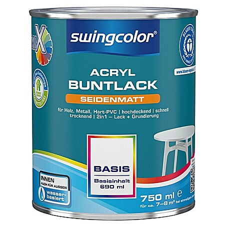 swingcolor Mix Buntlack Acryl (Basismischfarbe 4, 750 ml, Seidenmatt, Wasserbasiert)