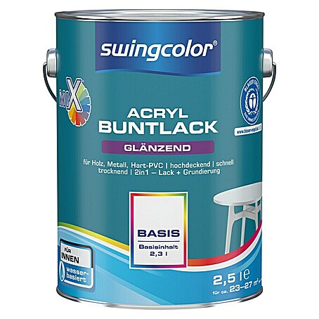 swingcolor Mix Buntlack Acryl zum Mischen lassen (Basismischfarbe 1, Glänzend, 2,5 l, Wasserbasiert)