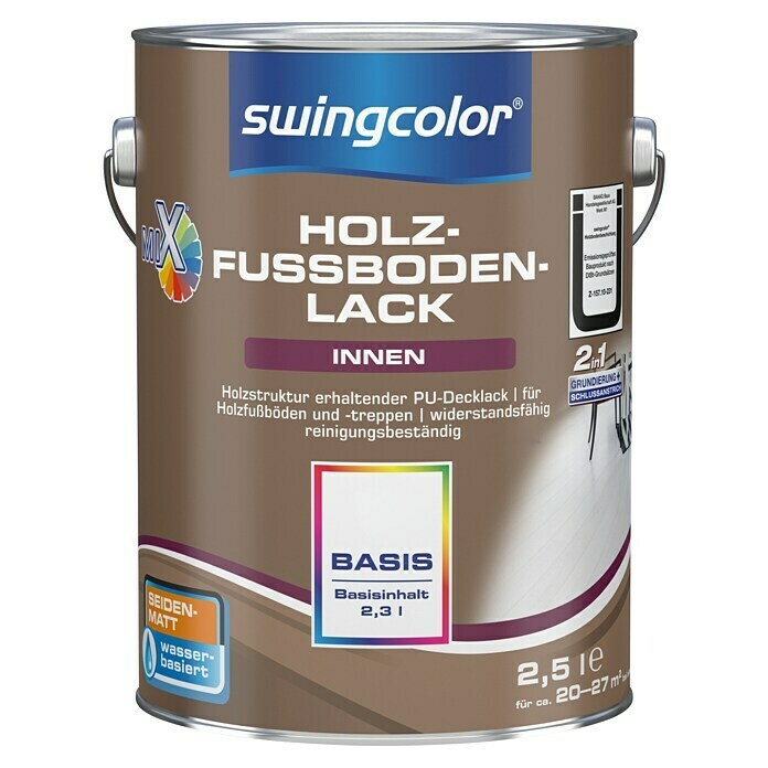 swingcolor Mix Holzfußbodenlack (Basismischfarbe, 2,5 l, Seidenmatt, Wasserbasiert)