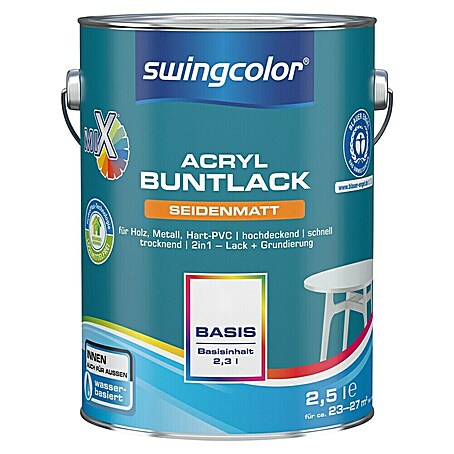 swingcolor Mix Buntlack Acryl zum Mischen lassen (Basismischfarbe 1, Seidenmatt, 2,5 l, Wasserbasiert)