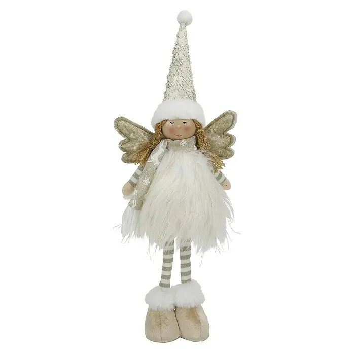 Figura decorativa Ángel Ekenas - L x An x Al: 20 x 10 x 51 cm, Textil - Una encantadora muñeca de ángel navideño con un sombrero brillante y plumas suaves, que difunde alegría festiva.