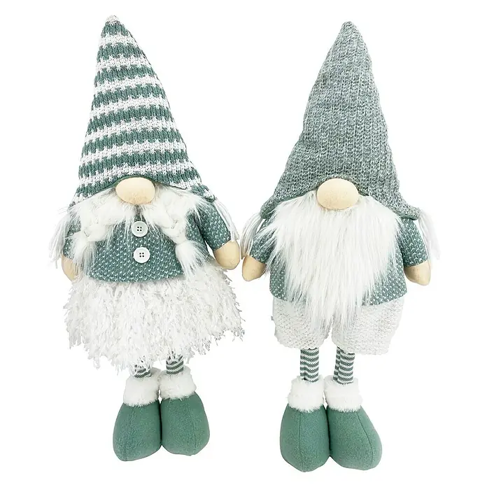 Figura decorativa Ingo - L x An x Al: 26 x 14 x 66 cm, Textil - Dos encantadoras figuras de gnomos con gorros a rayas, barbas esponjosas y botas verdes, que irradian un ambiente festivo y divertido.