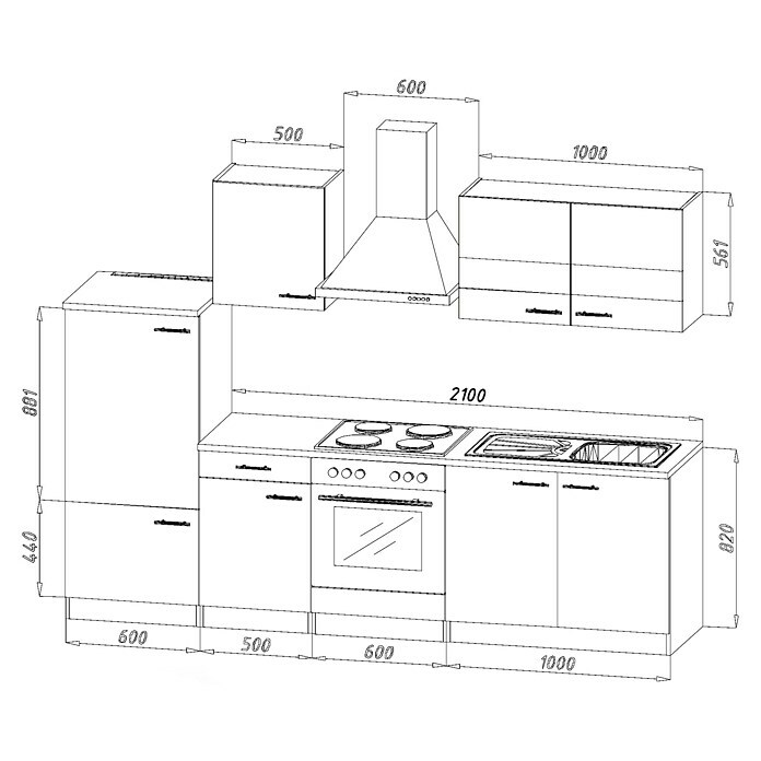 Respekta Küchenzeile Cuisine KB270ESWGCBOBreite: 270 cm, Mit Elektrogeräten, Weiß Sketch