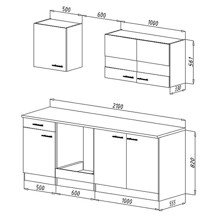 Respekta Singleküche KB210WWC210 cm, Weiß Sketch