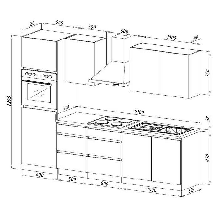 Respekta Premium Küchenzeile GLRP270HWW (Breite: 270 cm, Mit Elektrogeräten, Weiß Hochglanz)