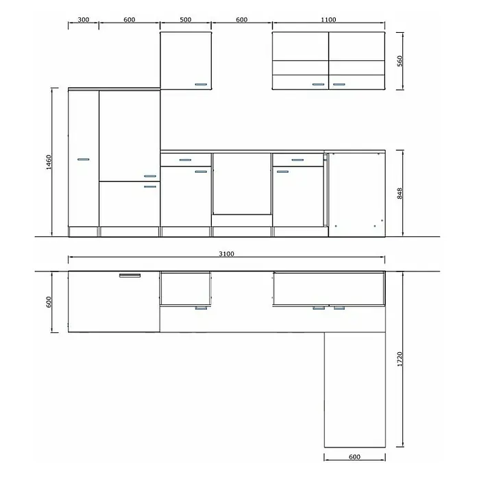 Respekta Winkelküche Malia Typ 2 - B x T: 310 x 172 cm, Weiß, Mit Elektrogeräten - Küchenmöbel-Design mit präzisen Maßen, ideal für die Planung und Gestaltung Ihrer Traumküche.
