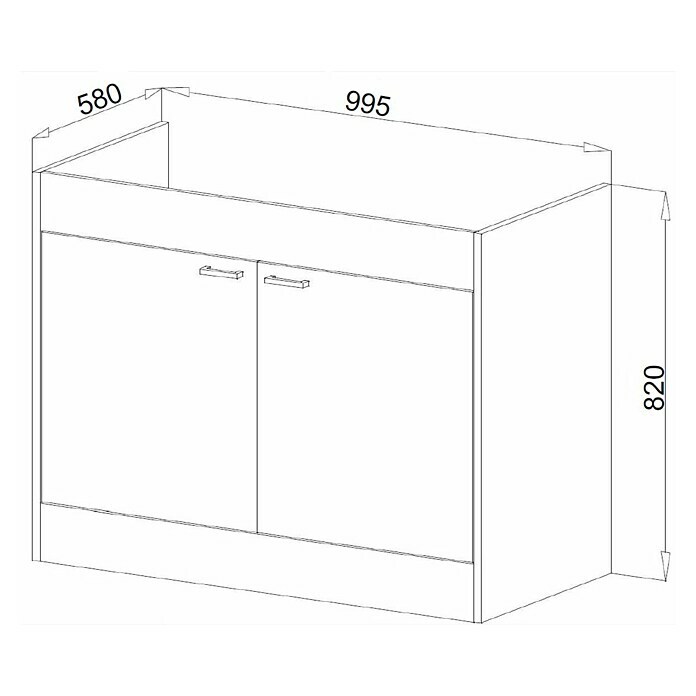 Respekta Miniküche Pantry OKC100 cm, Mit Glaskeramikkochfeld, Weiß Sketch