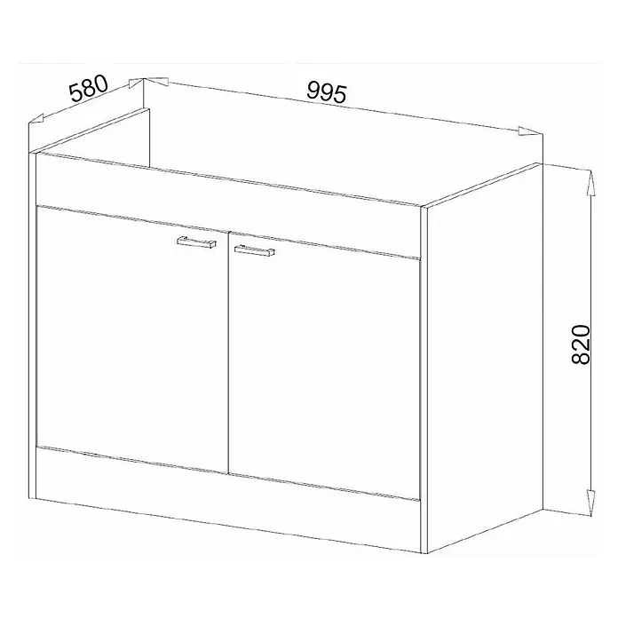 Respekta Miniküche Levin - 100 cm, Weiß, Kochfeld - Produktdarstellung eines Waschtischunterschranks mit Maßen. Perfekt für jedes Badezimmer, mit ausreichend Stauraum und modernem Design.