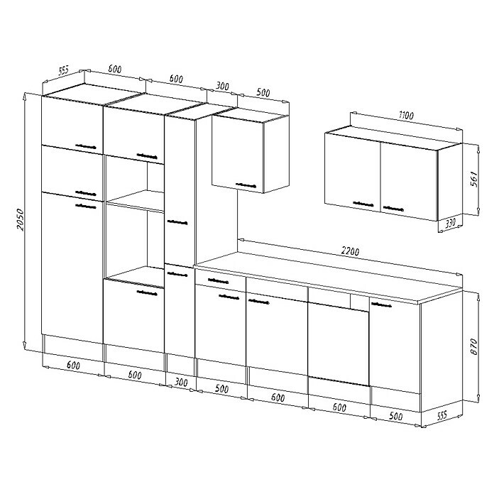 Respekta Küchenzeile KB370EYGMIGKEBreite: 370 cm, Mit Elektrogeräten, Grau Seidenglanz Sketch