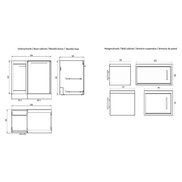 Respekta Miniküche MK100ESGOSSBreite: 100 cm, Mit Duo-Kochmulde, Grau Sketch