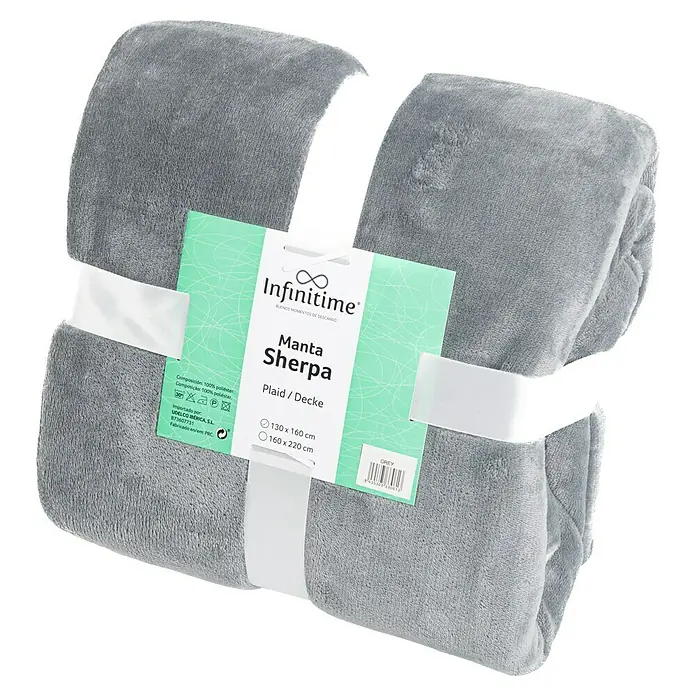 Manta para sofá Sherpa - 130 x 160 cm, Gris - Manta gris Infinitime Manta Sherpa (160x220cm), perfecta para momentos acogedores. Suave, cálida y elegante para cualquier hogar.