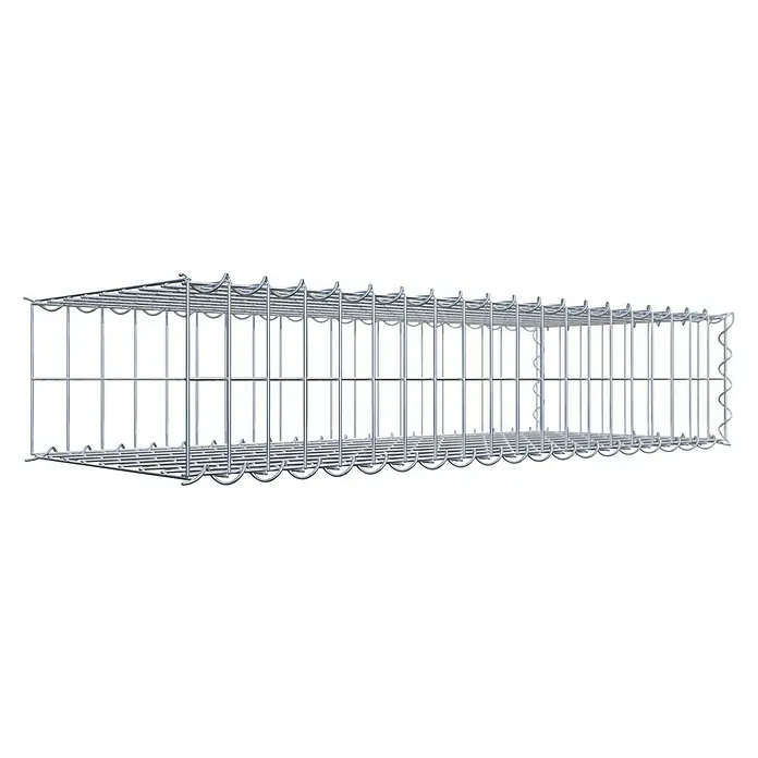 Gabiona Gabione Typ 2 - Zum Anbau in der Länge, 100 x 40 x 20 cm, Stahl, Maschenbreite: 50 mm, Maschenhöhe: 100 mm, Spirale - Draufsicht auf einen Gabionenkorb aus verzinktem Drahtgeflecht. Der Korb ist leer und zur Befüllung mit Steinen oder anderen Materialien vorgesehen.