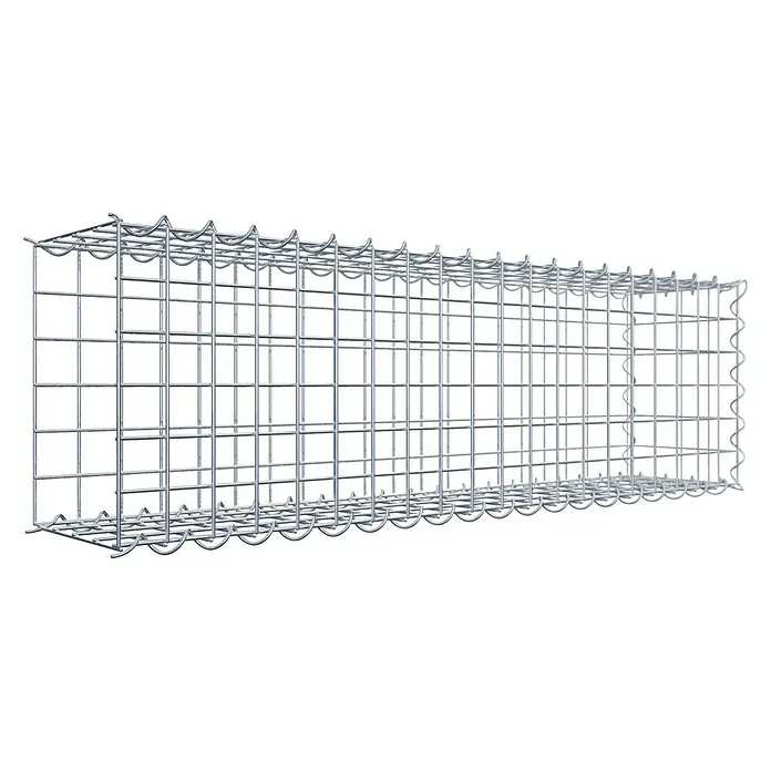 Gabiona Gabione Typ 2 - Zum Anbau in der Länge, 100 x 20 x 30 cm, Stahl, Maschenbreite: 50 mm, Maschenhöhe: 50 mm, Spirale - Ein langes, rechteckiges Gabionengitter aus verzinktem Draht, das Stabilität und Struktur für Steinkörbe bietet.