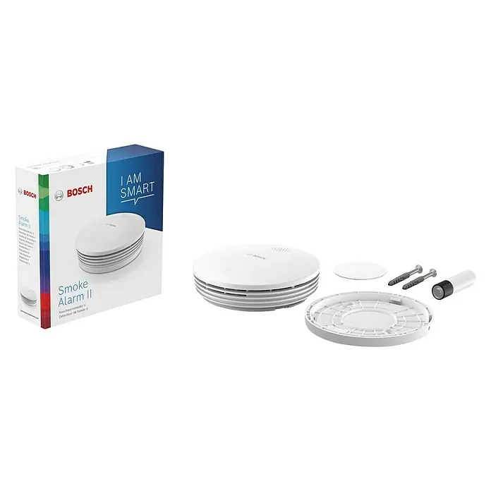 Bosch Smart Home Rauchwarnmelder II - Alarmsignal: 85 dB - Das Bosch Rauchmelder II Set, bestehend aus Rauchmelder, Montagezubehör und Verpackung, bietet zuverlässigen Schutz für Ihr Zuhause.