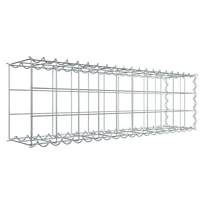 Gabiona Gabione Typ 2 - Zum Anbau in der Länge, 100 x 20 x 30 cm, Stahl, Maschenbreite: 100 mm, Maschenhöhe: 100 mm, Spirale - Bild eines Gabionenkorbs, ein Drahtgitterbehälter für Steine, oft im Garten- und Landschaftsbau verwendet, um Mauern und Stützstrukturen zu errichten.
